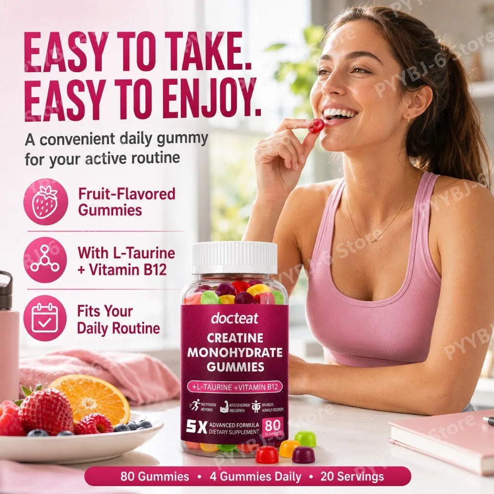 Creatine Monohydrate Gummies 80 Count with Taurine Vitamin B12 Chewable Sports Nutrition Supplement for Muscle & Energy Support