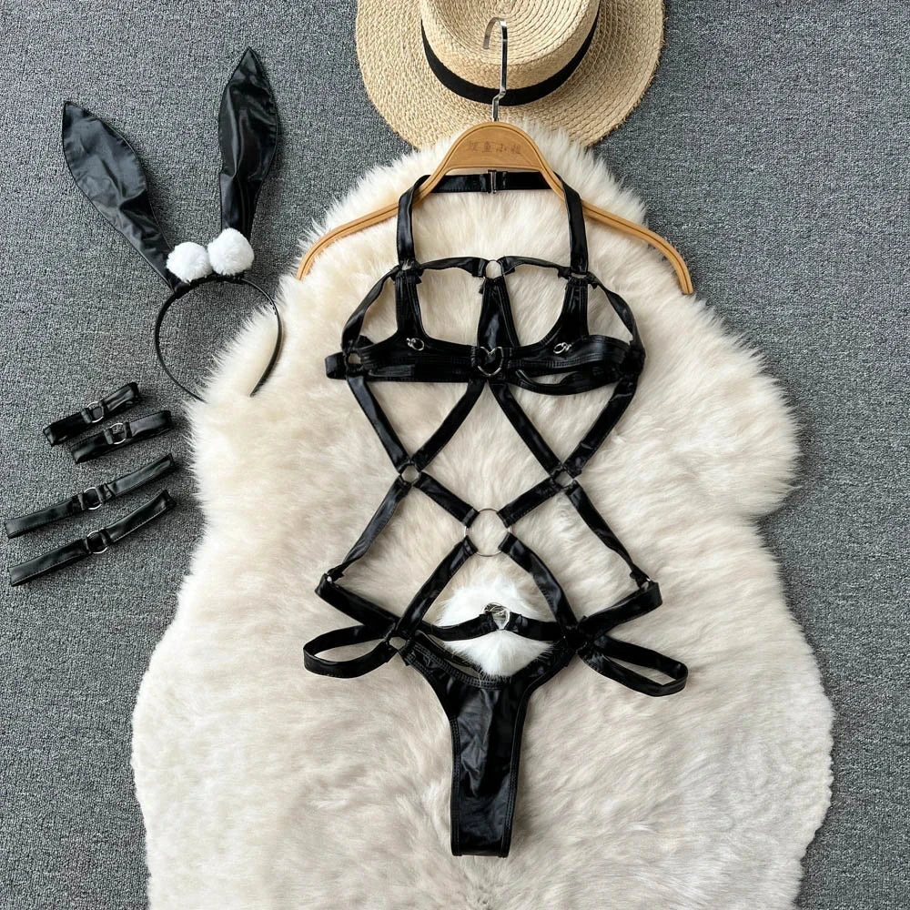 Women's Lingerie Set — Lace Bra, Panty & Suspender Outfit