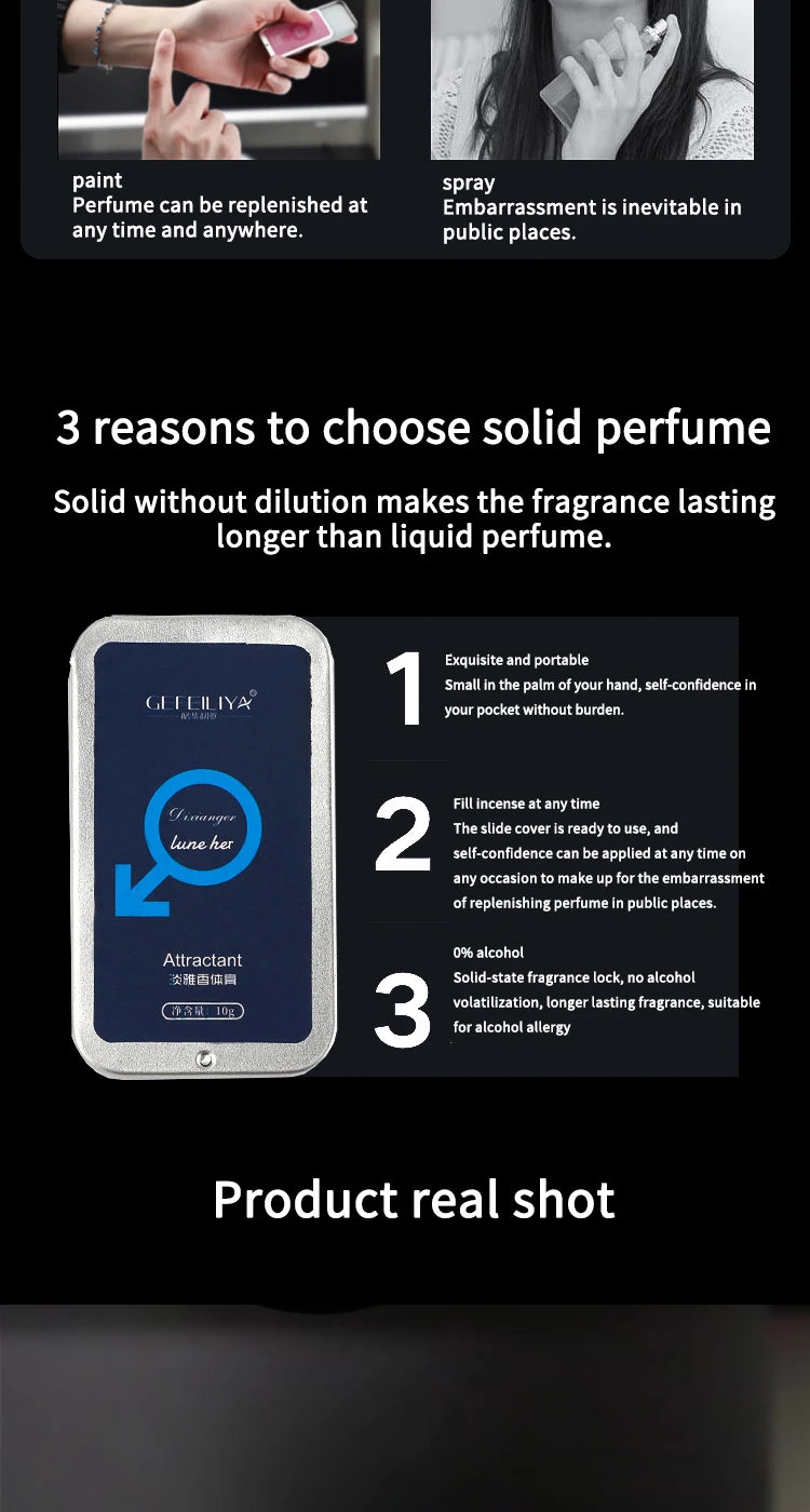 Men's portable solid body lotion, long-lasting fragrance, cologne scent,Light and Fresh Scent,Portable boxed version
