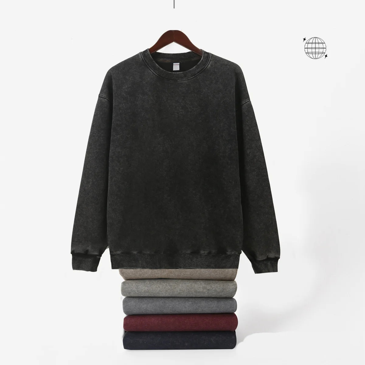 Woman Men Solid Washed Sweatshirt Cotton Acid Wash Hoodies Autumn Warm Crewneck Pullover Fashion Vintage Oversize Female Clothes
