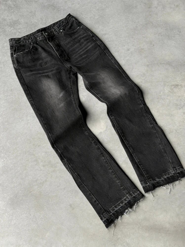 Mens Jeans Harajuku Y2K Vintage Slim Fit Washed Denim Pants Hip Hop Gothic Straight Leg Micro Flared Casual Streetwear Fashion
