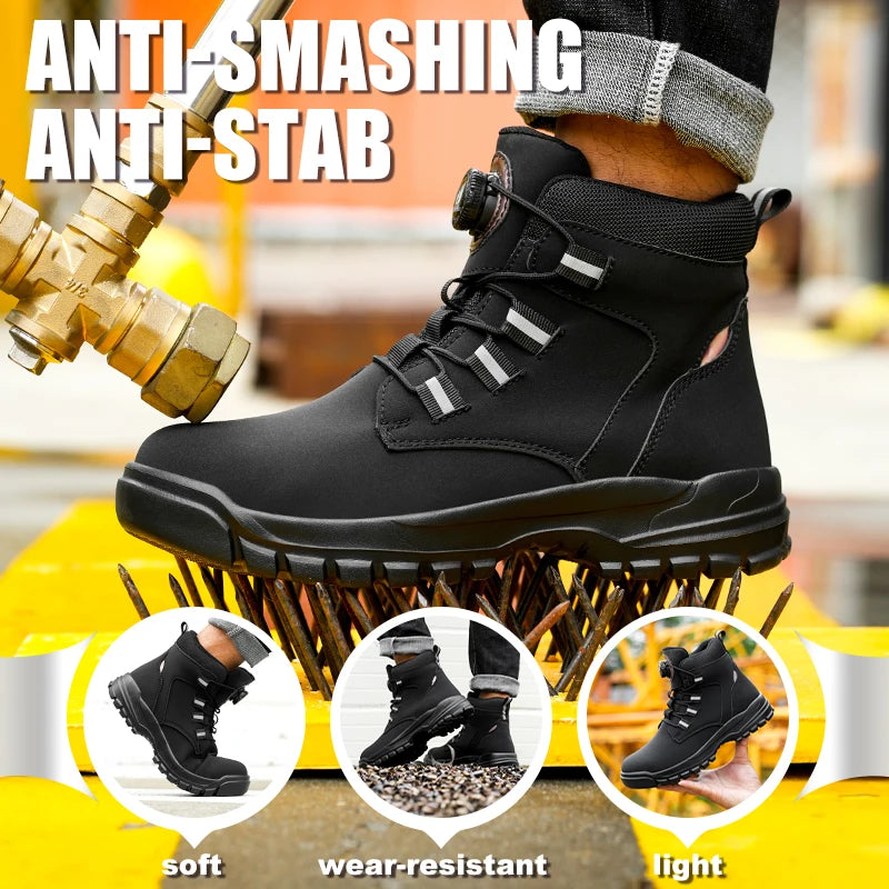 Ultralight Waterproof Men Work Botas Safety Steel Toe Comfortable  Shoes Kevlar Insoles Rotating Button Industrial Working Boots