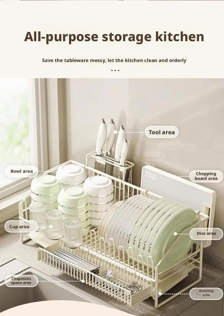 Kitchen Drain Dish Rack Holder Sink Countertop Bowl Chopstick Cutlery Storage Basket Dishes Organizer Hanger Draining Shelf