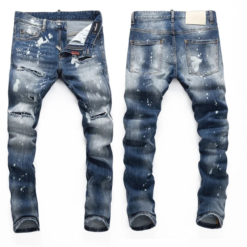 European  Fashion Brand Men Italy Jeans Pants Design Cool Top Jeans Men Slim Jeans Denim Trousers Blue Hole Pants Jeans for Men