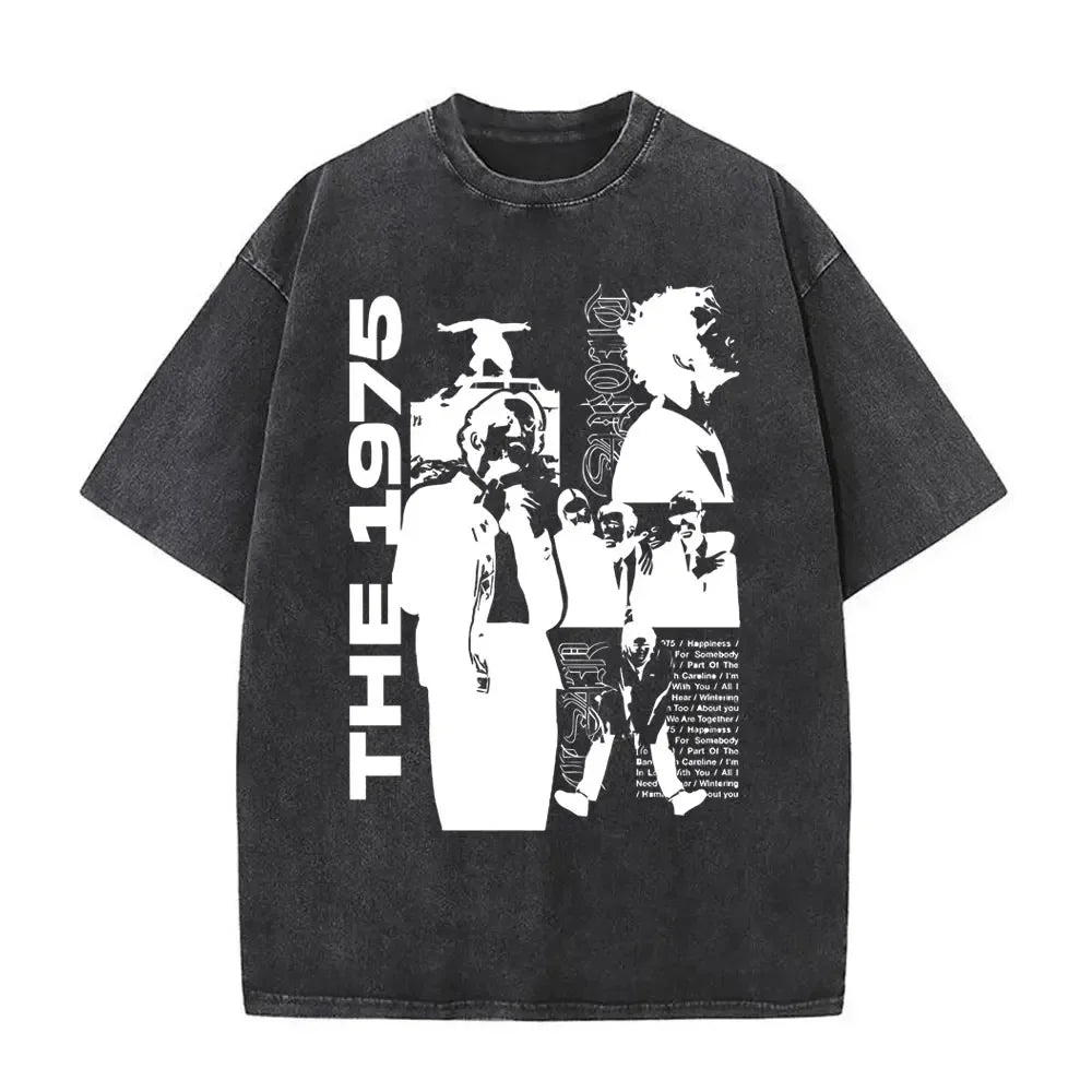 Washed Vintage The 1975 about You Print T-shirt Being Funny in A Foreign Language Album Tshirt Men Women Hip Hop Casual T Shirt