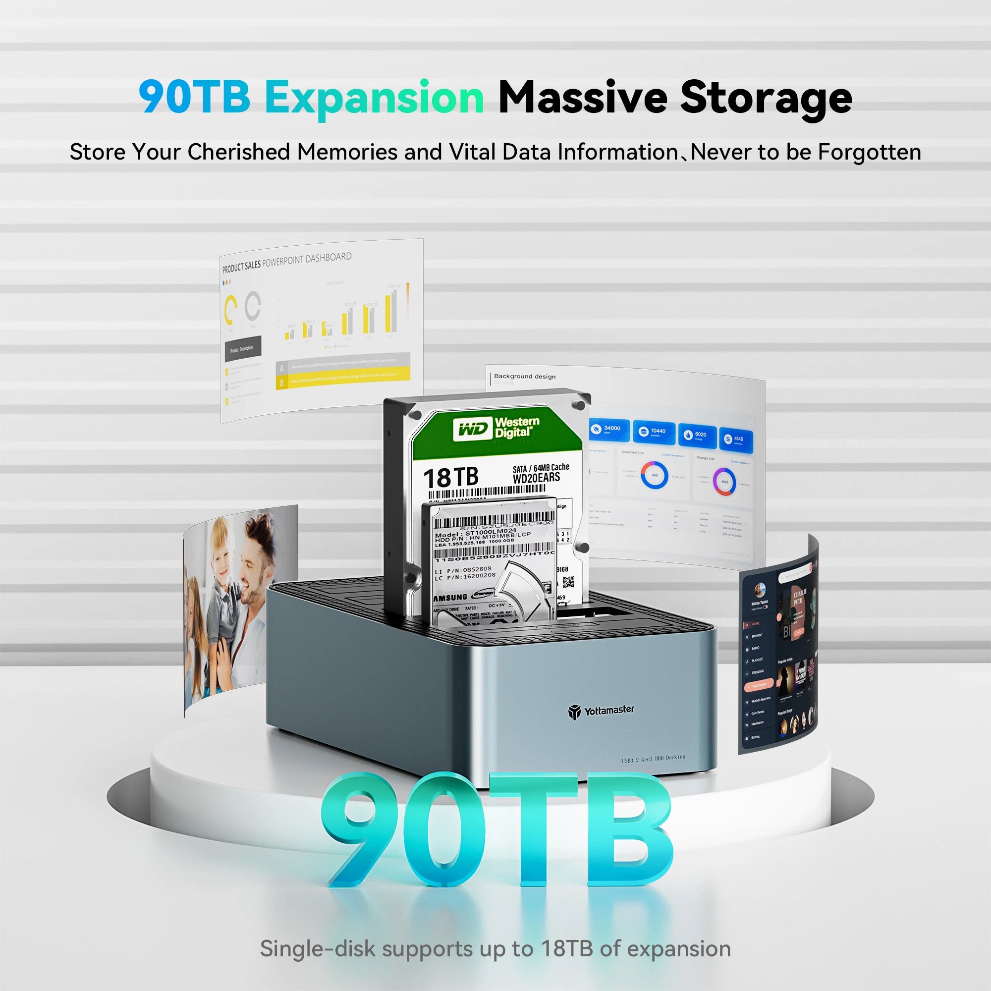 Yottamaster Aluminum 4/5 Bay SATA Hard Drive Docking Station Type-C 78W with Offline Clone for 2.5/3.5 inch SSD HDD Enclosure