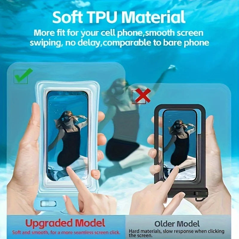 Waterproof Phone Pouch, 3D Design, Thick Case Friendly, Clear Plastic Dry Bag for 8 Inch Smartphones, with Neck Strap for Beach