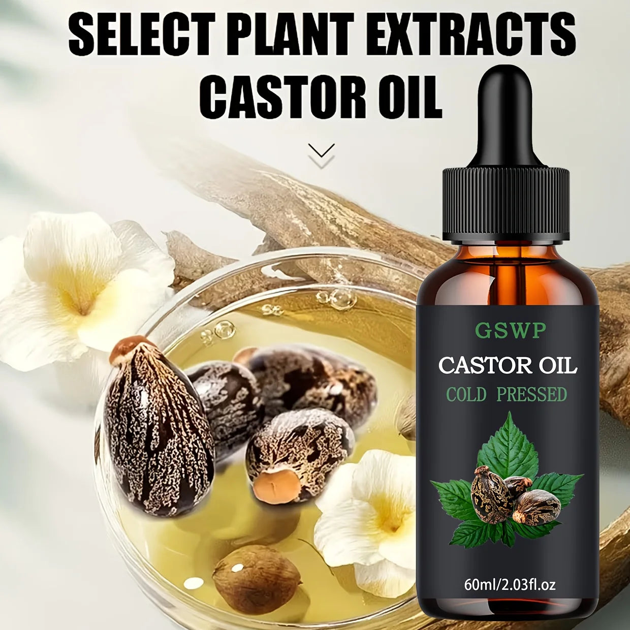 GSWP castor oil is suitable for facial skincare, body massage, hair care, hand moisturizing, and aromatherapy diffuser use.60ml