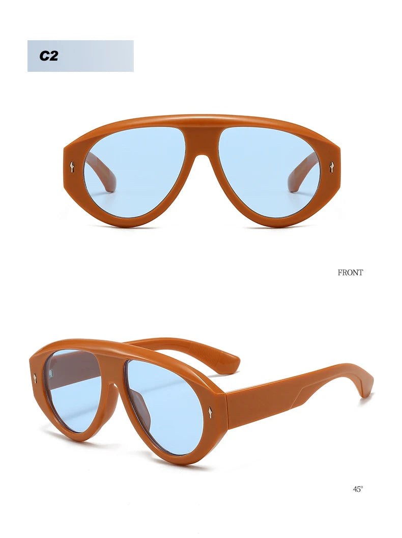SO&EI Retro Pilot Women Sunglasses Fashion Blue Green Shades UV400 Men Rivets Punk Outdoor Sun Glasses