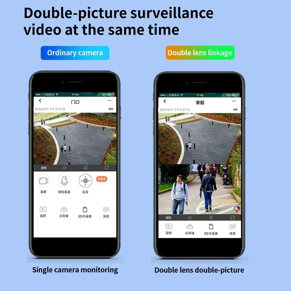 IPC360 HOME 4K 8MP Dual Lens WIFI Camera 2K 4MP Dual Screen PTZ Camera Outdoor Waterproof Auto Tracking Security Wireless Camera