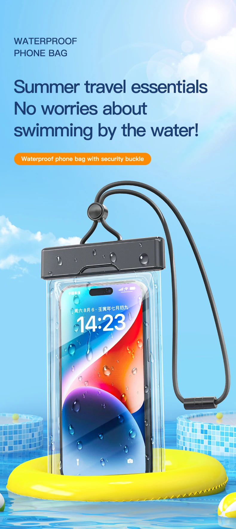 Clear Window Waterproof Phone Pouch - Touchscreen Case for Underwater Photos, Swimming, Rafting (iPhone, Huawei, Xiaomi, Android