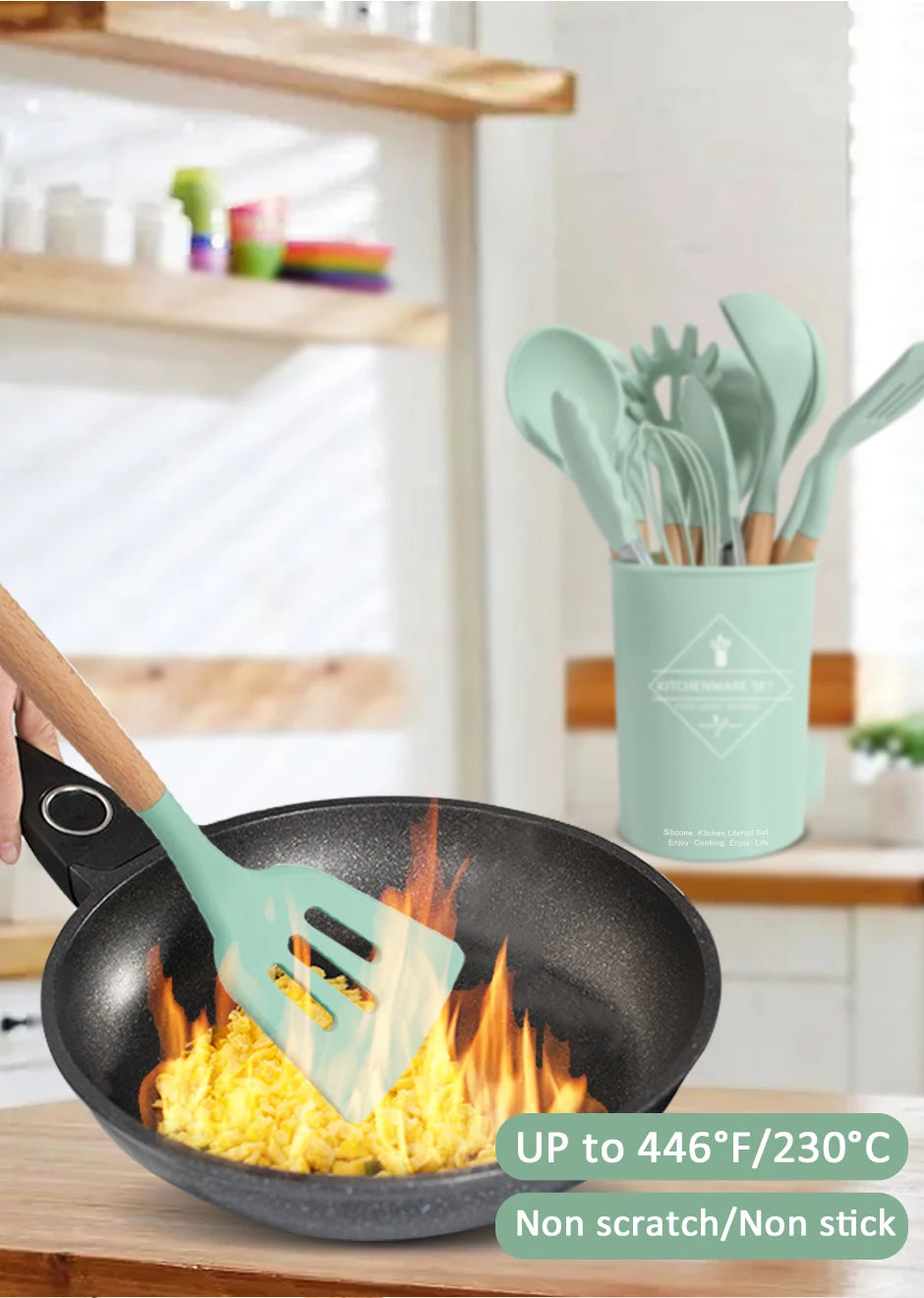 Cooking Tool Sets Non-toxic Cooking Baking Kitchen Tools Utensils Silicone Shovel Spoon Scraper Brush Spade Whisk Turner