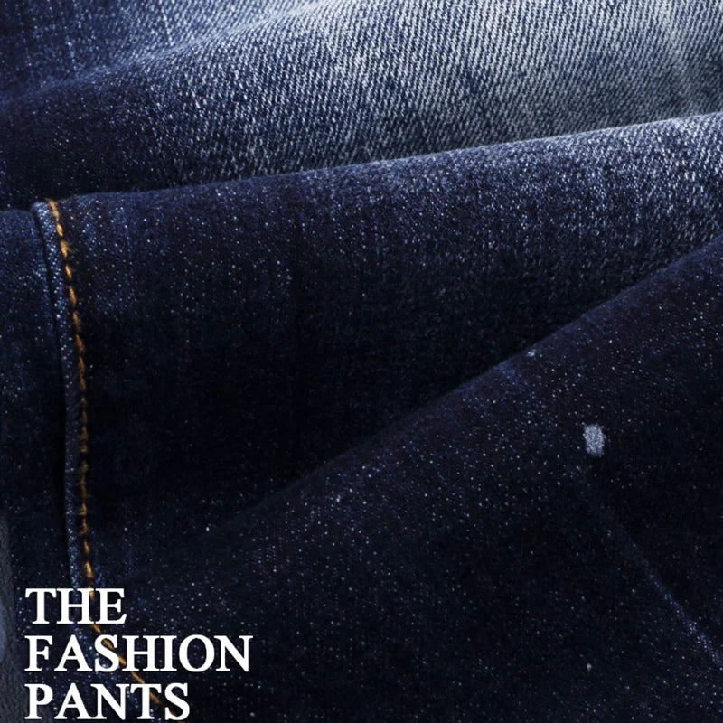 Designer Fashion Men Jeans High Quality Retro Blue Stretch Slim Fit Painted Ripped Jeans Men Brand Vintage Denim Pants Hombre