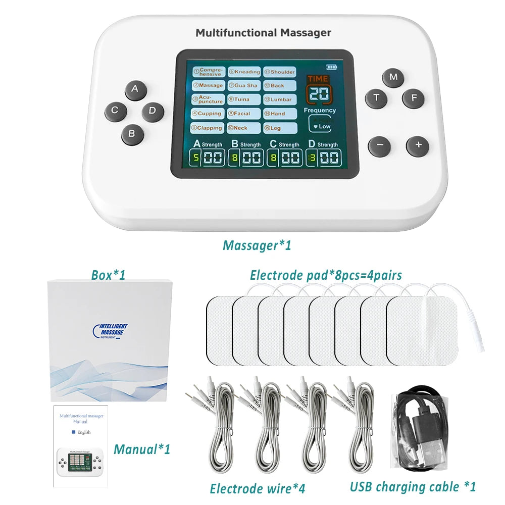 Electric Pulse Tens Massager 4 Outputs EMS Muscle Stimulator Acupuncture Body Massage Digital Therapy Slimming Electrostimulator