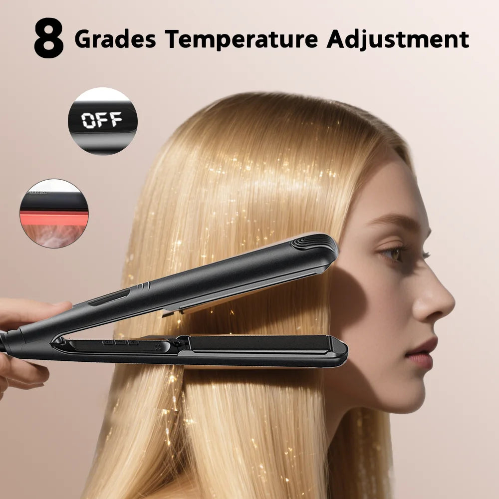 Black Flat Iron Hair Straightener 2-in-1, US Plug for Straightening & Curling, Fast Heat, Compact Portable Hair
