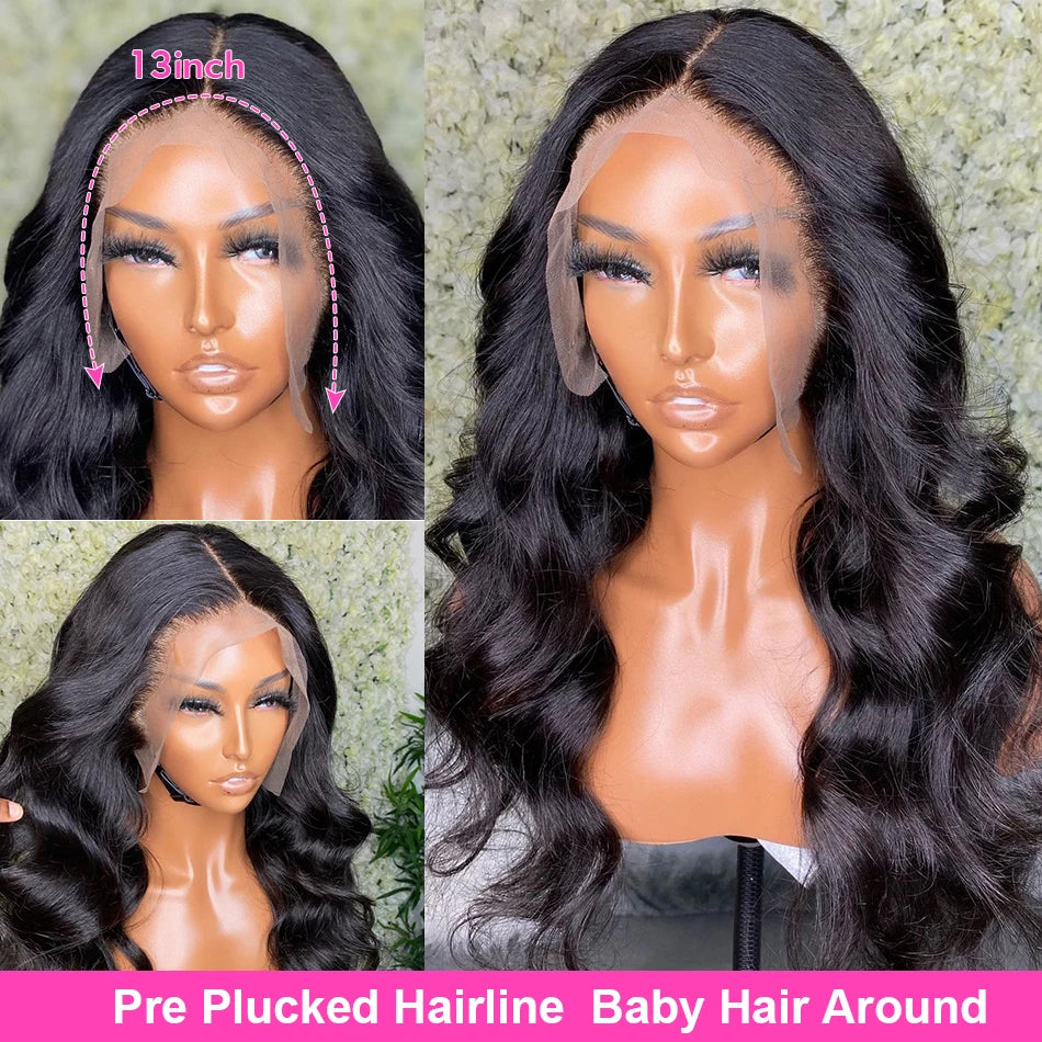 180% 13X6 Lace Frontal Body Wave Wig Transparent Indian Perruques For Women 13X4 Lace Frontal Wig Human Hair Pre Plucked Wig