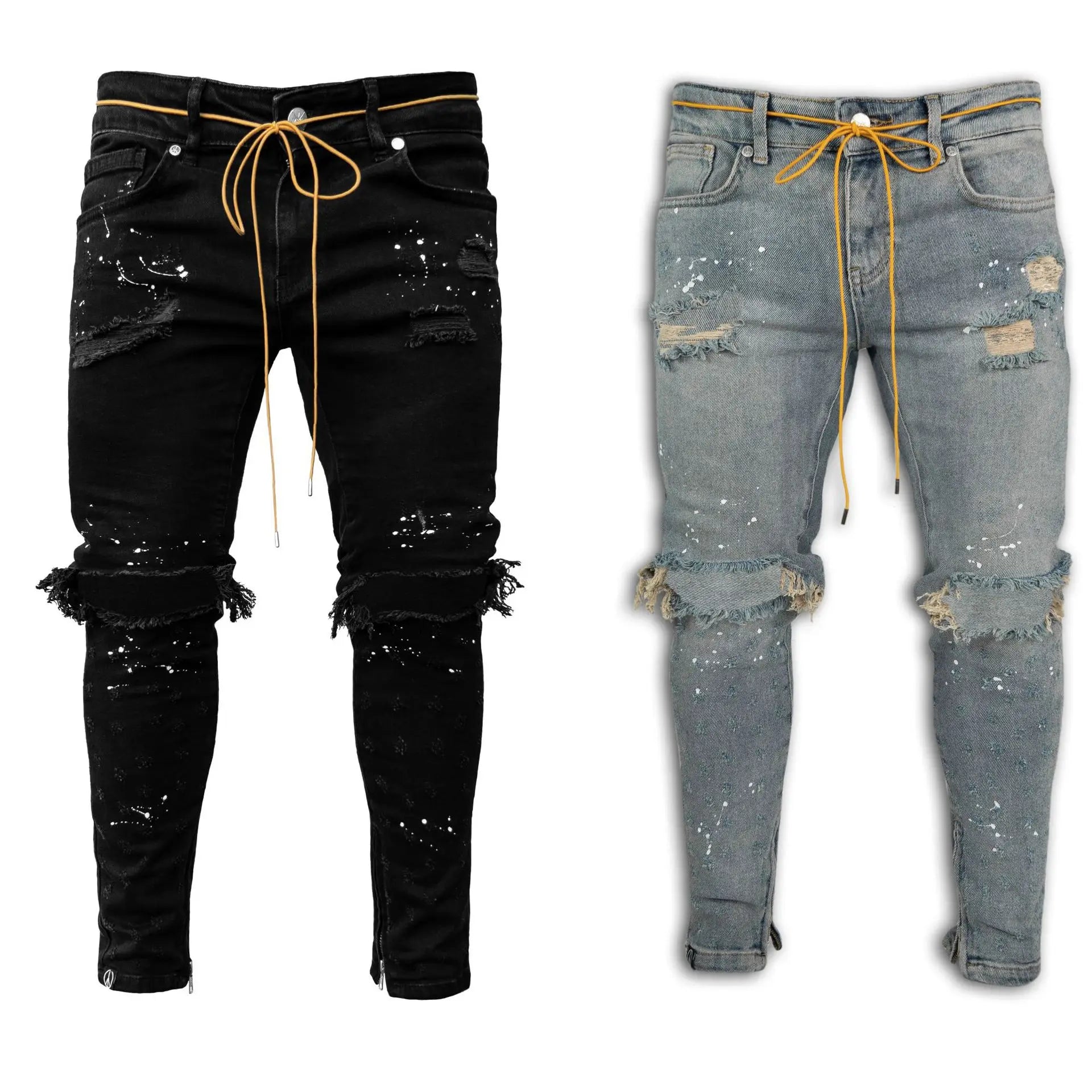 New 2026 Ripped Hole Jeans for Men Hip Hop Cargo Pant Distressed Denim Jeans Skinny Men Clothing Full Length Slim Trousers Male