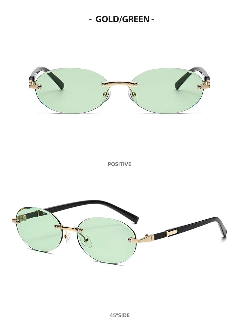 Personalized Oval Frame Sunglasses Women Men Retro Metal High-end Sun Glasses Luxuy Frameless Trimming Traveling UV400 Eyewear