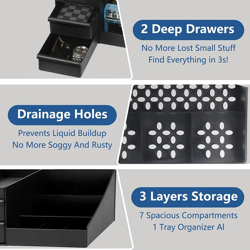Organizer For Men, Cologne Holder For Dresser, Perfume Stand, Bathroom Countertop Organizer With Drawers