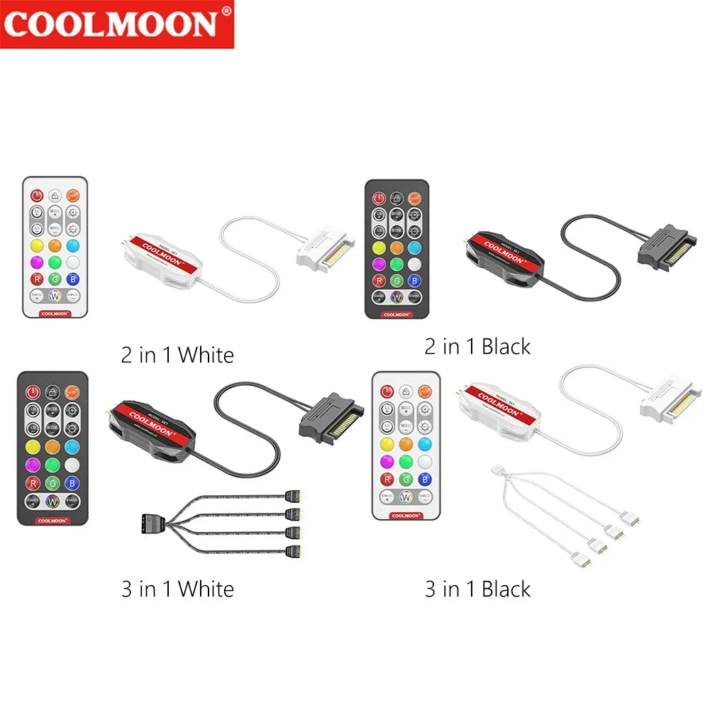 ARGB Controller Cable 5V 3 Pin 3Pin To SATA ARGB Mini Controller HUB Adapter RGB Remote Controller for PC Fan Light Strip