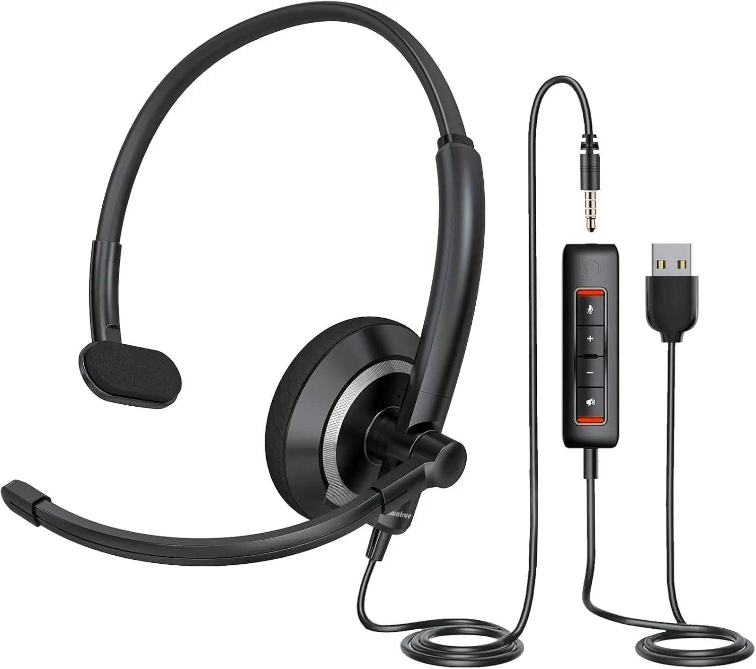 Awatrue EH05 Wired USB Headsets with Noise Cancelling Mic for PC Laptop Headphones with In-Line Control Mic Mute Lightweight