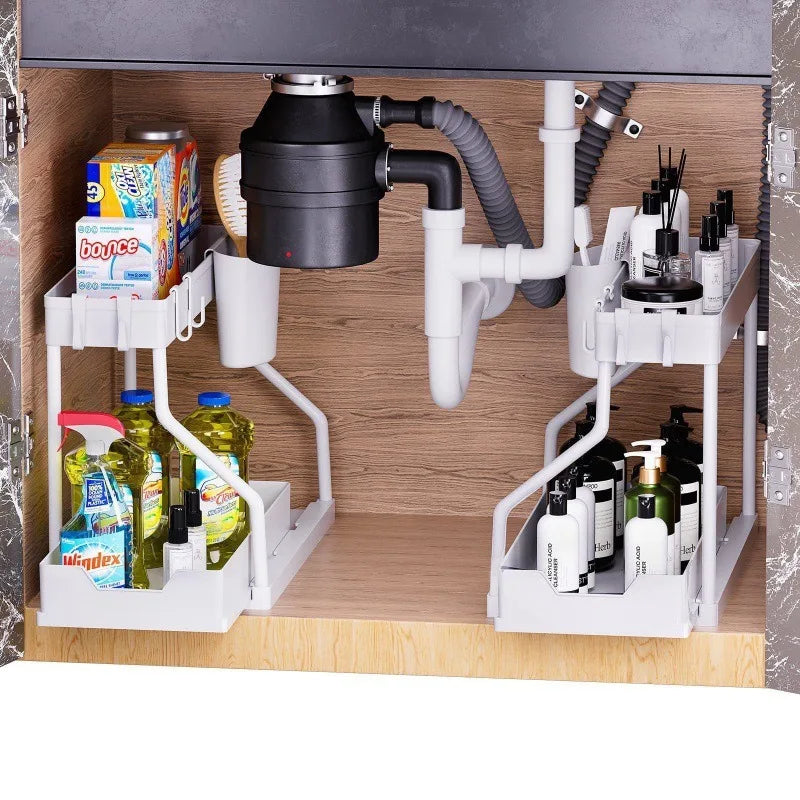 Kitchen sink storage rack, double-layer pull-out countertop organization rack, bathroom storage rack, kitchen storage rack
