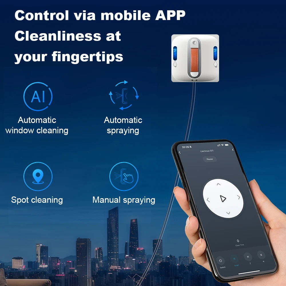 Window Cleaning Robot Liectroux S11, 4-Way Water Spray, Home Glass Floor Wall Tiles Cleaner Robot, Robot Vacuum Cleaner for Windows, Intelligent Navigation, Multiple Safety System, Remote and App Control,Voice Prompts, 8 Micr