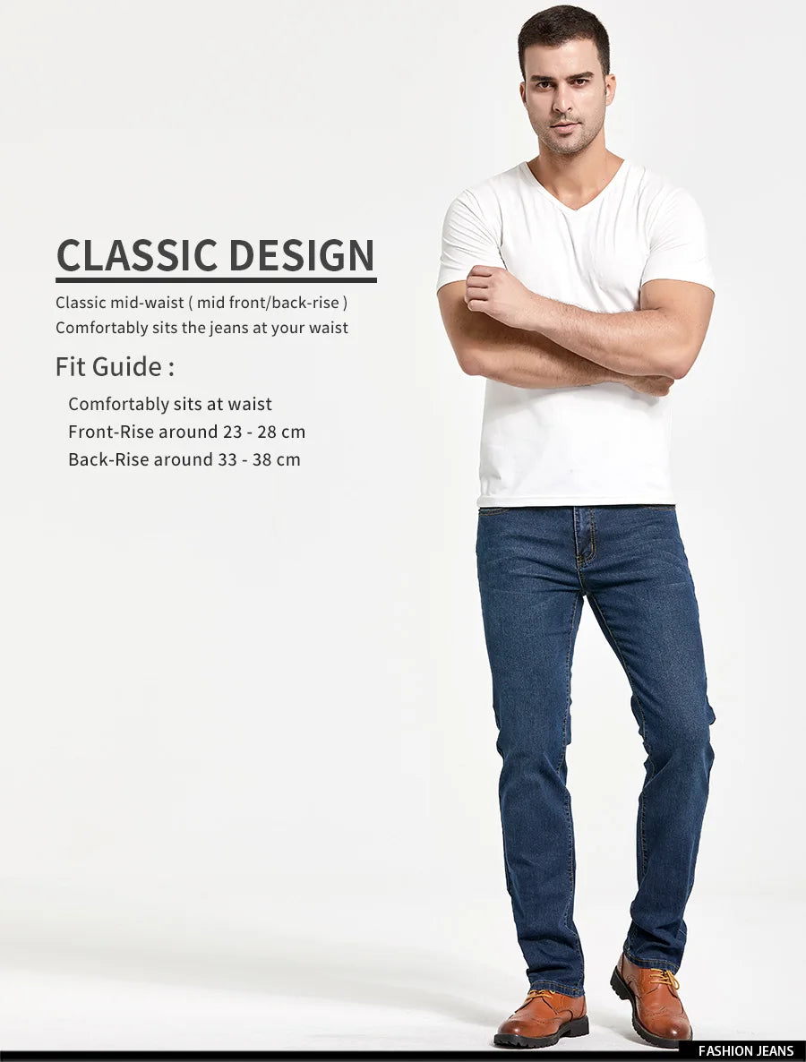 Men's Classic Slim Fit Straight Jeans Casual Stretch Denim Pants Fashion Blue Trousers