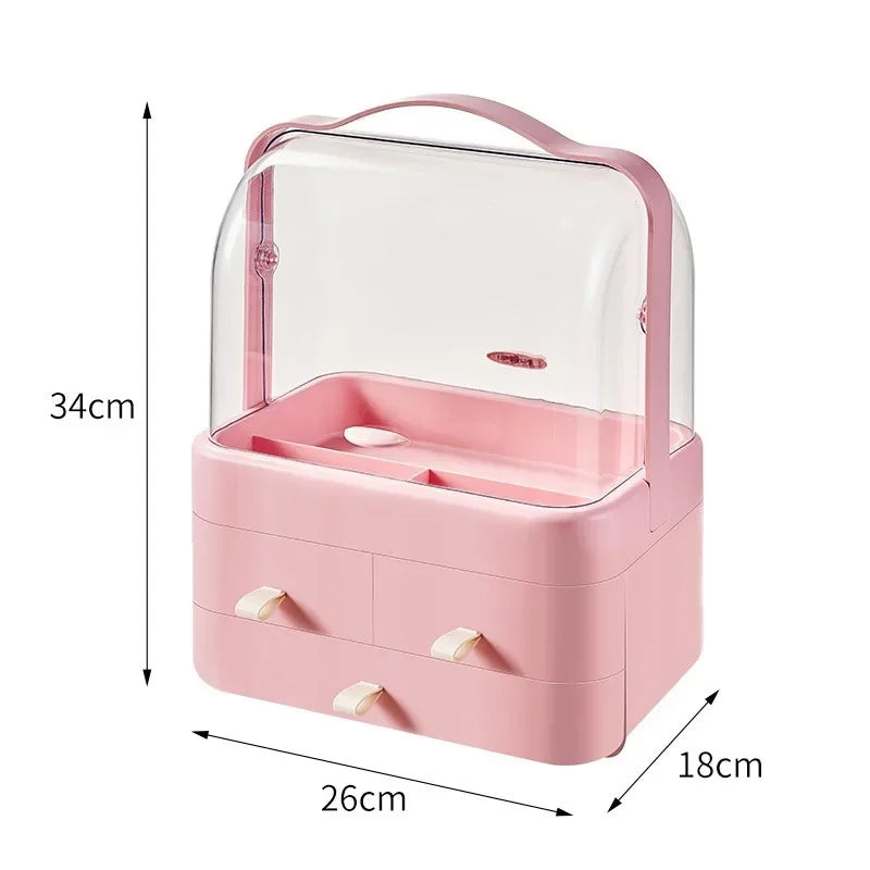 Hot Makeup Organizer Storage Box Dust-proof Desktop Drawer Jewelry Organizer Transparent Handle Skincare Storage Containers