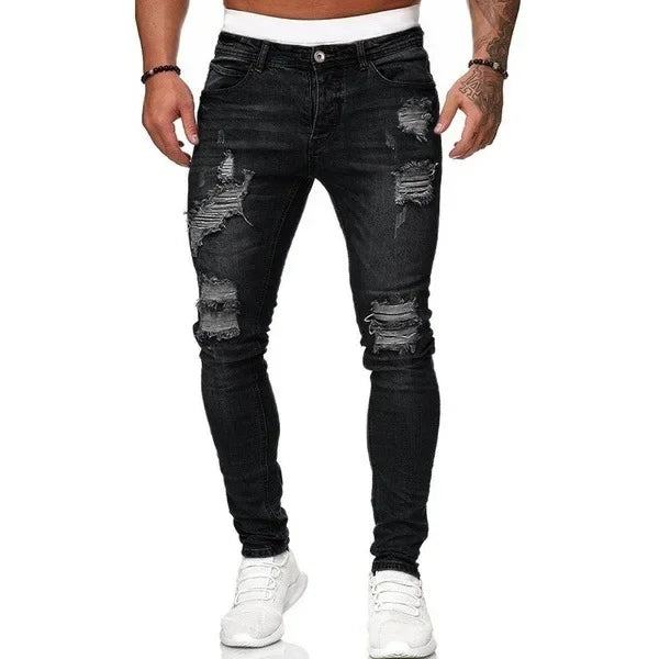 Mens Skinny Ripped jeans Slim scarification Blue Denim Pencil Pants Street hip-hop denim trousers fashion cowboy clothing men
