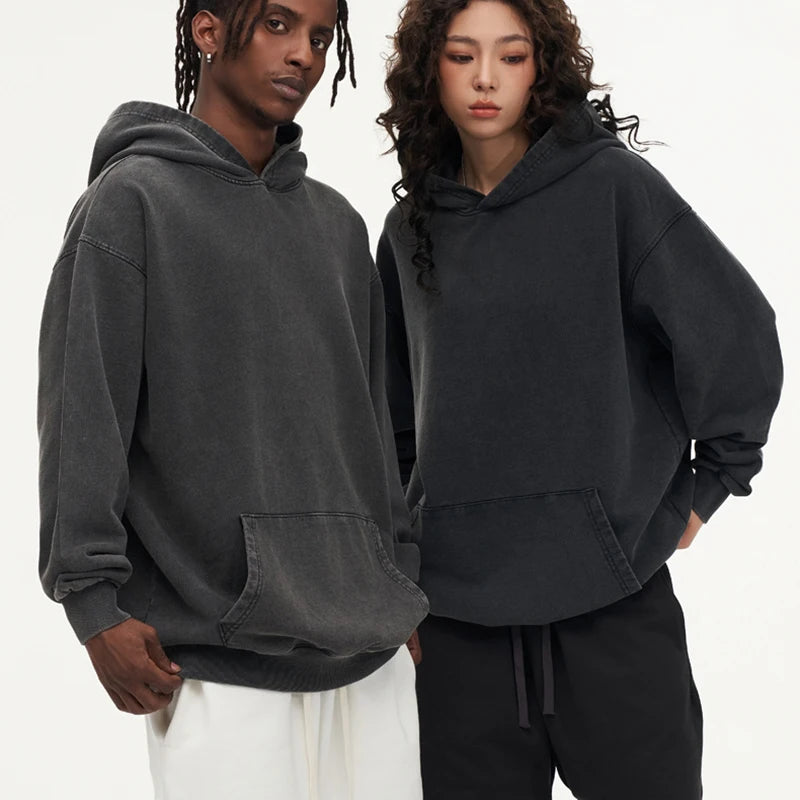Couple Hoodies Washed Vintage Long Sleeve Autumn Winter Sweatshirts Loose Oversized Streetwear Pullovers Cotton Tops