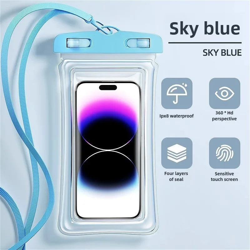 Transparent Waterproof Phone Pouch Under 7.2 Inches Touch Screen Swimming Rafting Waterproof Case with Lanyard Sealed Bag