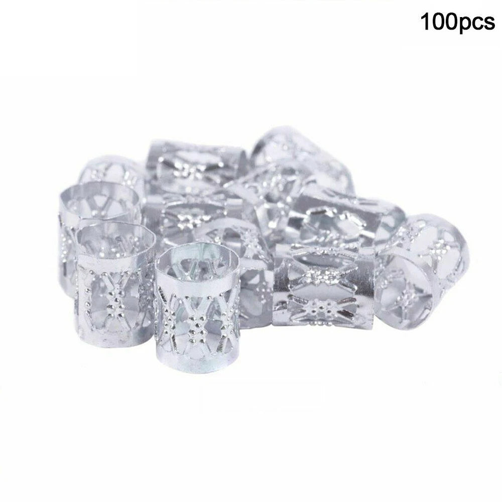 100Pcs Dreadlocks Beads Hair Braid Rings Clips Dread Locks Hair Braiding Metal Cuffs Hair Rings Decoration Accessories Jewelry