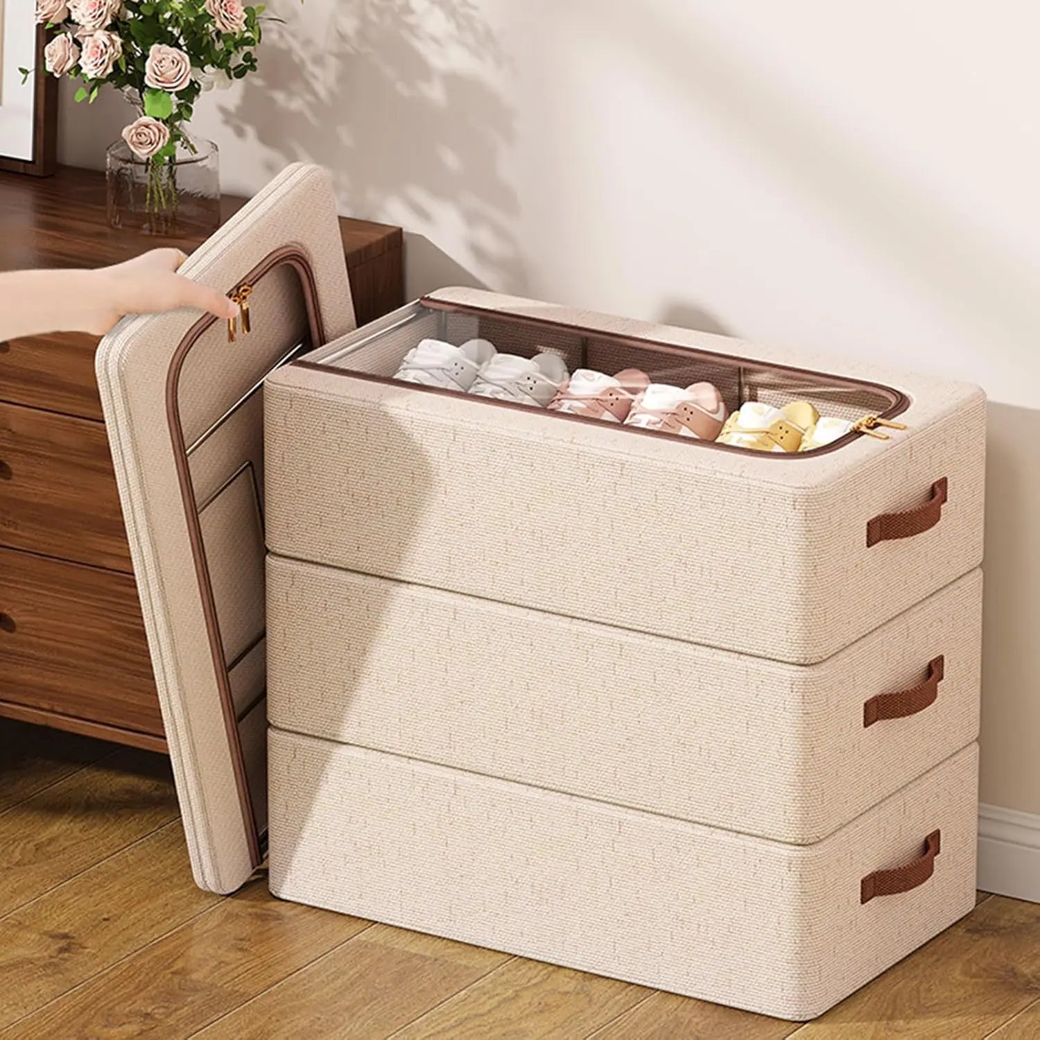 Shoe Organizer for Closet Storage Bins Hat Organizer Under Bed Storage Containers Foldable Stackable Storage for Storing Clothes