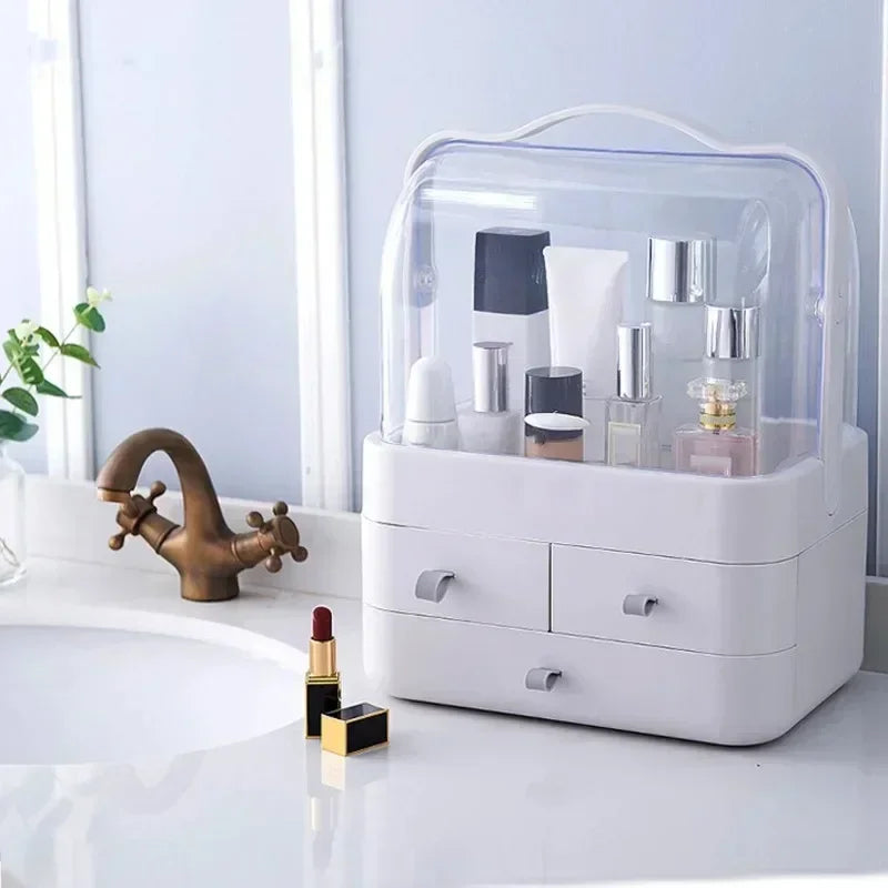 Hot Makeup Organizer Storage Box Dust-proof Desktop Drawer Jewelry Organizer Transparent Handle Skincare Storage Containers