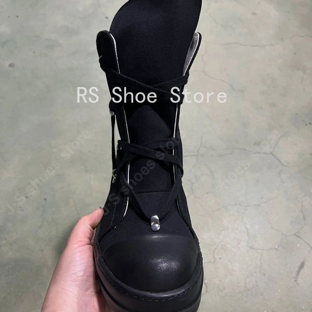 Ro Classic Designer Ro Black Canvas Boot High Top Shoe Men Casual Shoes  Luxury ZIP Women Sneaker Thick-Sole Ankle Boots