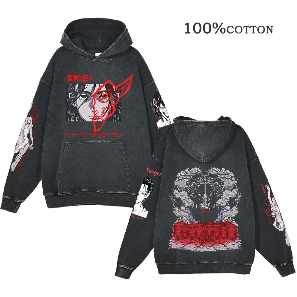 100% Cotton Men's Clothing Vintage Black Acid Wash Hoodies Men Women Oversized Hip Hop Sweatshirts Casual Pullover Y2K Clothes