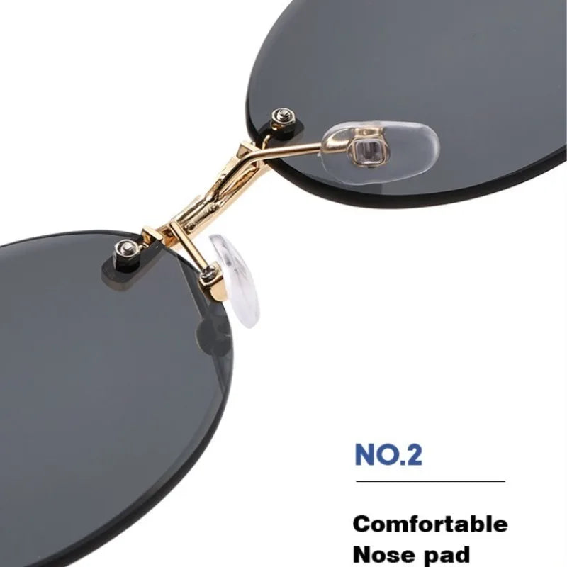 Personalized Oval Frame Sunglasses Women Men Retro Metal High-end Sun Glasses Luxuy Frameless Trimming Traveling UV400 Eyewear