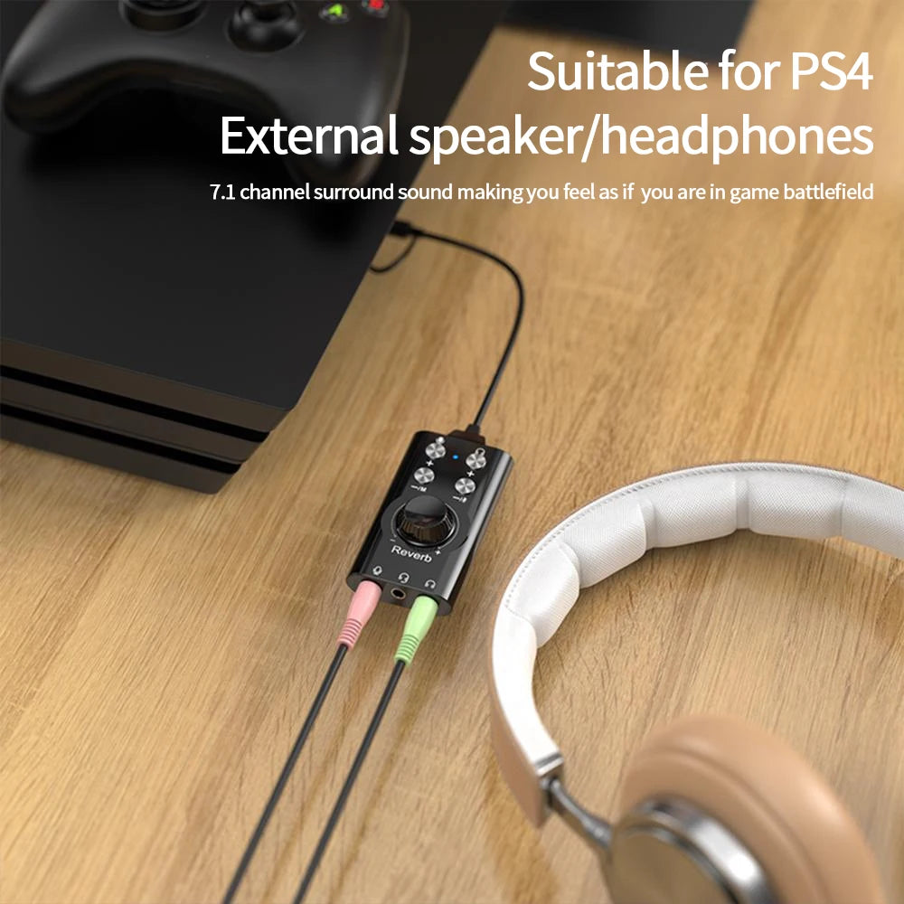 USB 7.1 External Sound Card USB to 3.5mm Audio Adapter USB to Earphone Microphone for Computer Laptop PS4 Sound Card