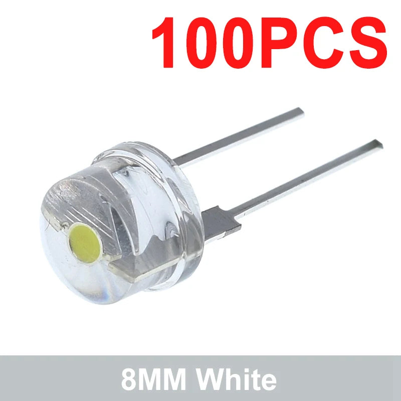 10/100PCS NEW F8 8mm 0.5W 3.0-3.2V Straw hat LED White Super bright LED lamp Wide Angle Transparent LED Lamp Strawhat LED