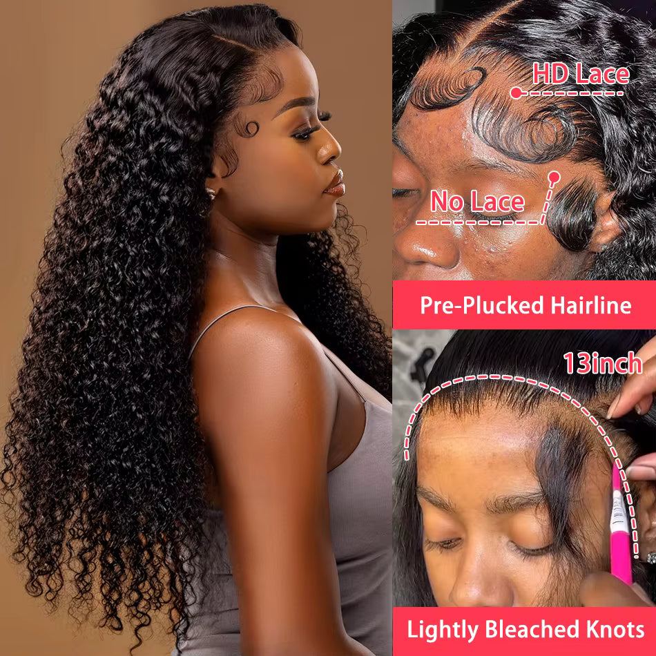 Deep Curly Bob Wigs 13X4 Transparent Lace Frontal Wigs Human Hair 200% Density 100% Human Hair Deep Wave Bob Wig For Black Women