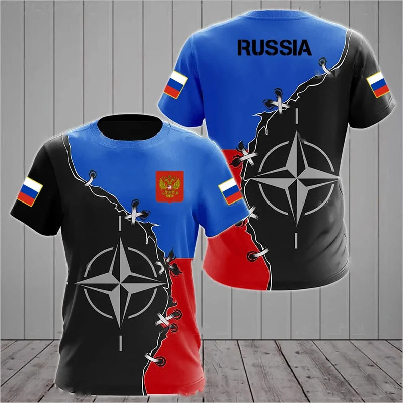 Russia Flag Men's T-shirts Crew Neck Russian Tops 3D Print Oversized Fashion Short Sleeve Men Clothing T Shirt Loose Streetwear