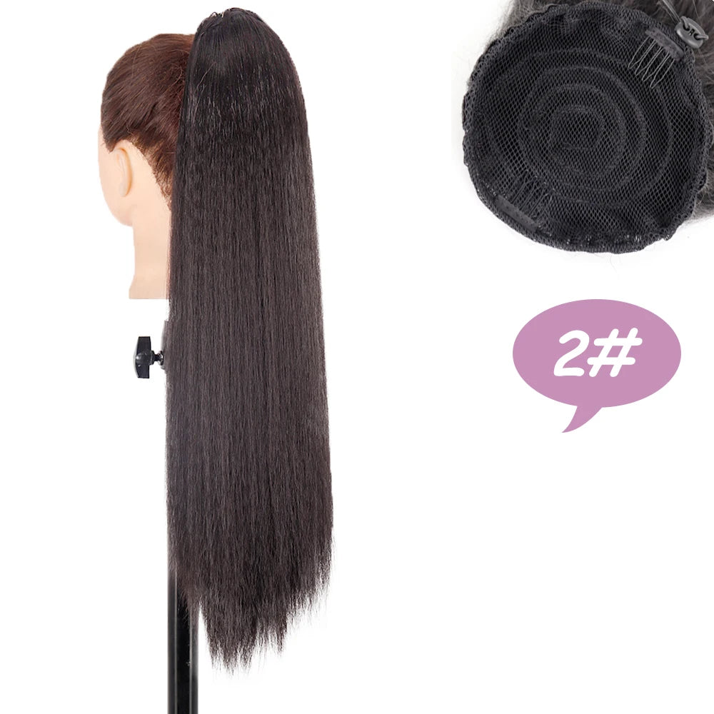 NICESY Synthetic Tail Warping 18" Kinky Drawstring Curly Ponytail Hairpiece With 2 Clips Hair Extension Black For Women