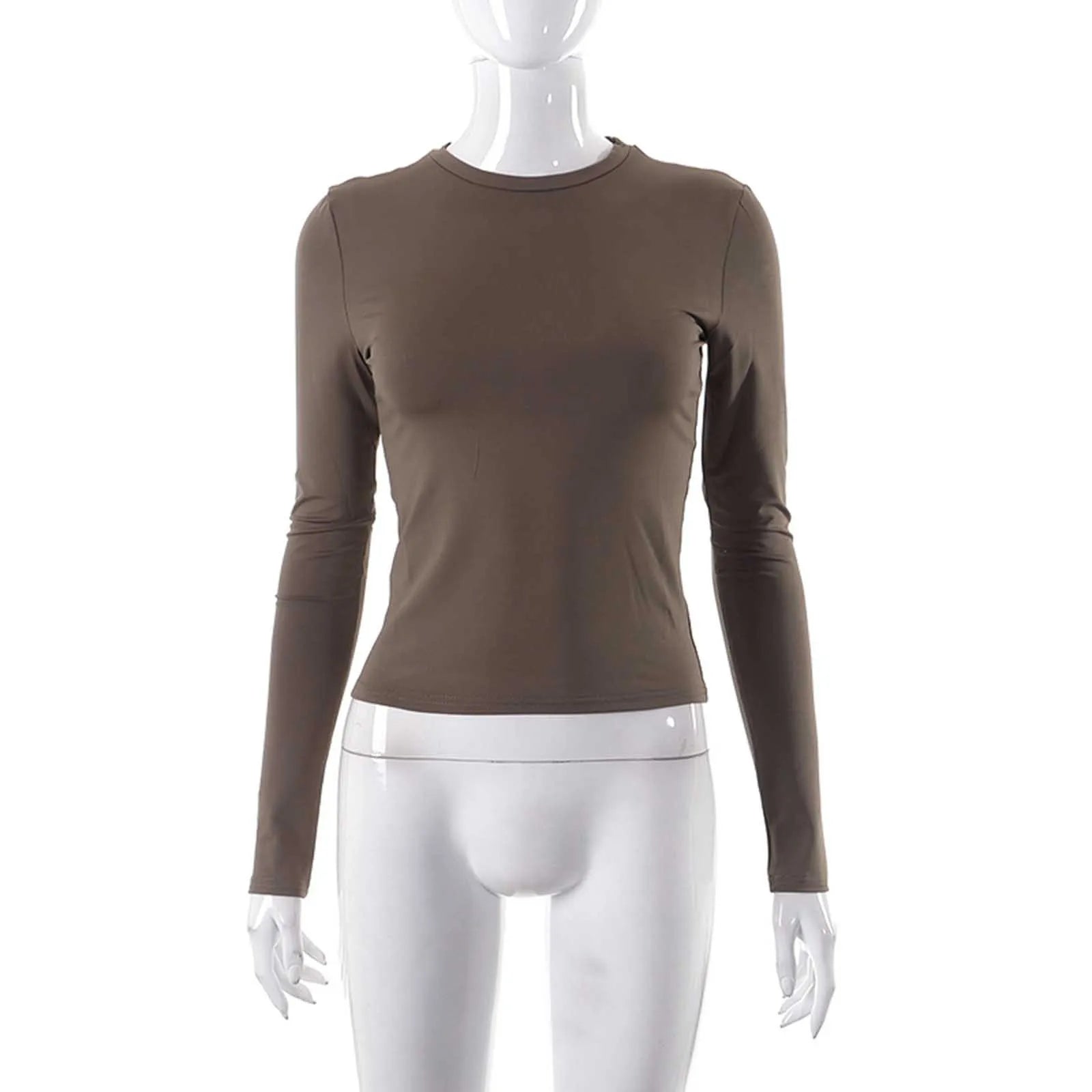 Women Fashion Casual Long Sleeve T Shirt Lady Minimalist Style Solid Color Round Neck Top Female Casual Skinny Daily Clothes