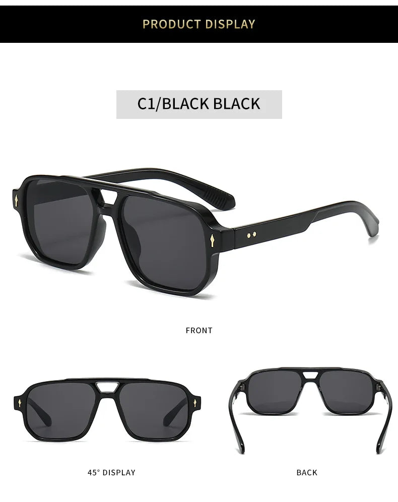 New Retro Double Bridge Square Sunglasses For Women Men Fashion Luxury Design Rivets Sun Glasses Trending Shades UV400 Eyeglasse