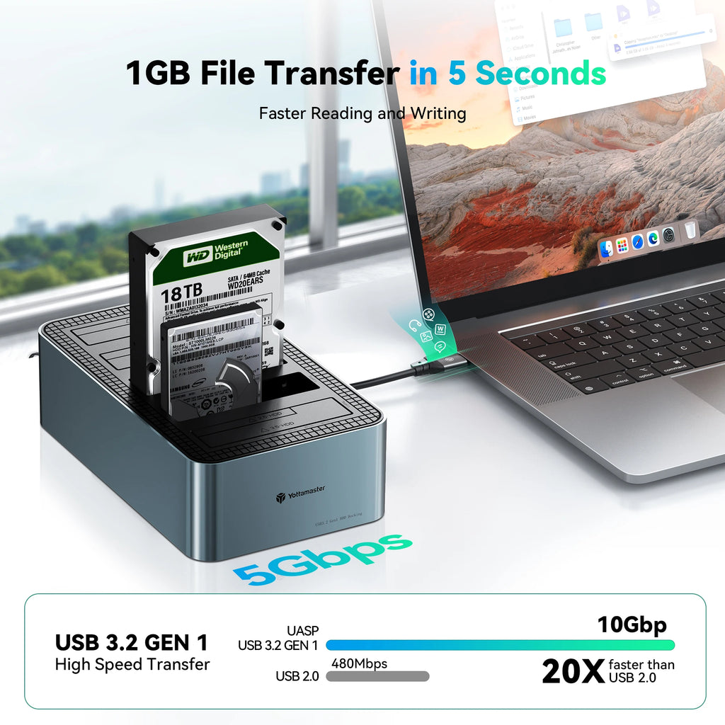 Yottamaster Aluminum 4/5 Bay SATA Hard Drive Docking Station Type-C 78W with Offline Clone for 2.5/3.5 inch SSD HDD Enclosure