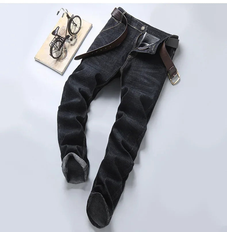 Men Fashion Straight Jeans Mens 2025 New Stretch Slim Fit Pants Comfortable Soft Business Denim Trousers Male Brand Clothing
