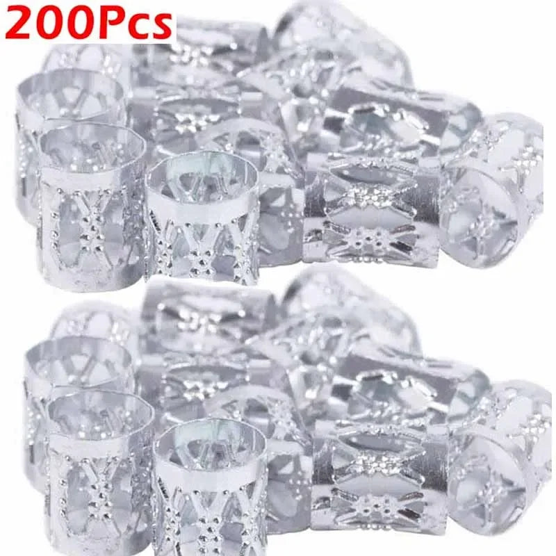 100/200pcs Gold Silver Dreadlock Hair Rings Adjustable Cuff Clip Hair Braids Dirty Braids Beads Hairpin Jewelry Hair Accessories