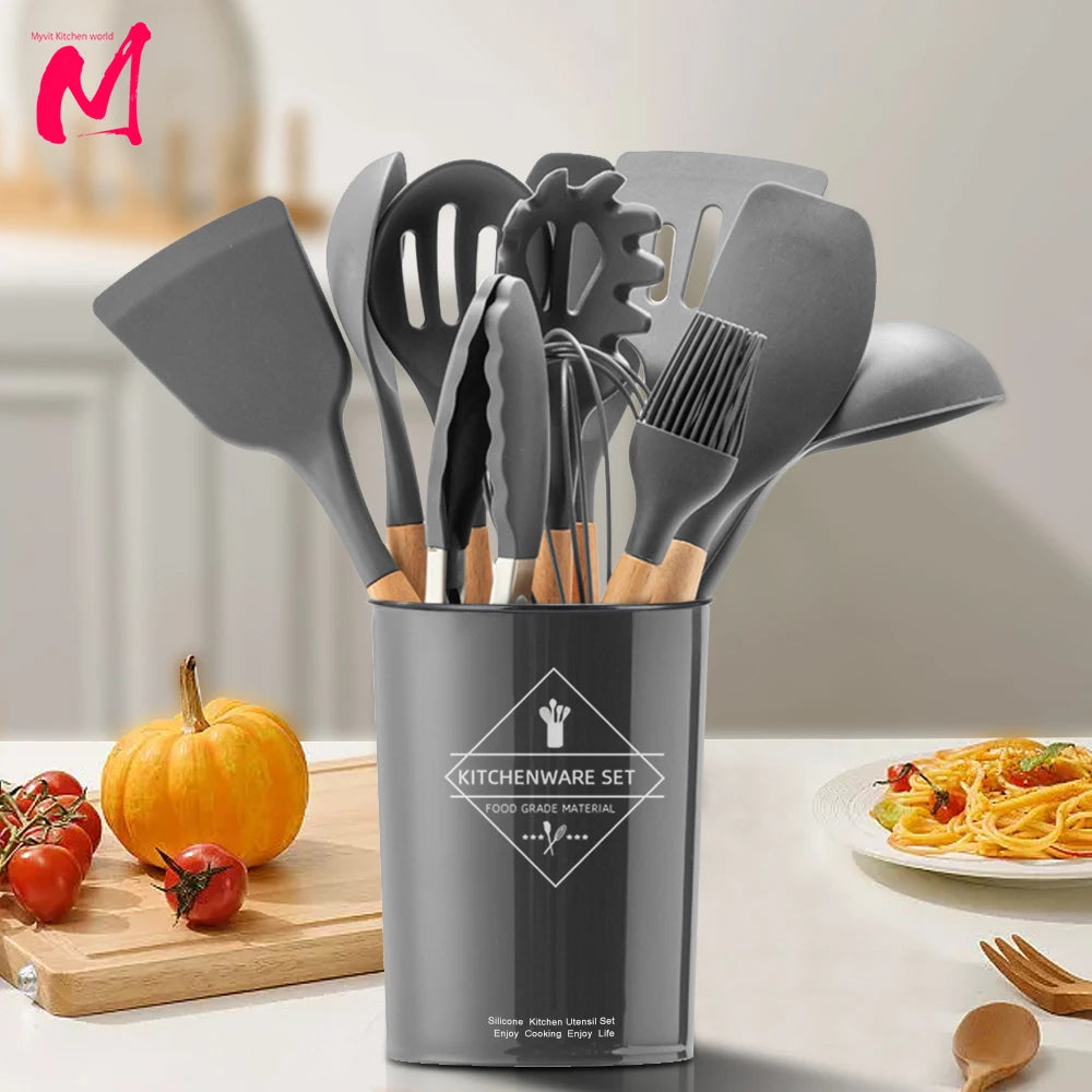 Cooking Tool Sets Non-toxic Cooking Baking Kitchen Tools Utensils Silicone Shovel Spoon Scraper Brush Spade Whisk Turner
