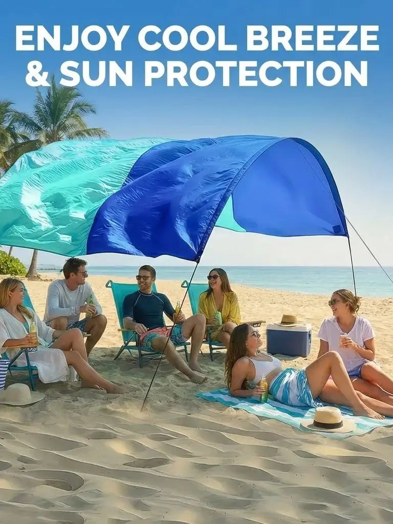 Wind-Resistant Beach Shade Tent 150 sq ft oversized canopy with sand anchors 4 lb ultralightweight UPF 50+ sun protection tent